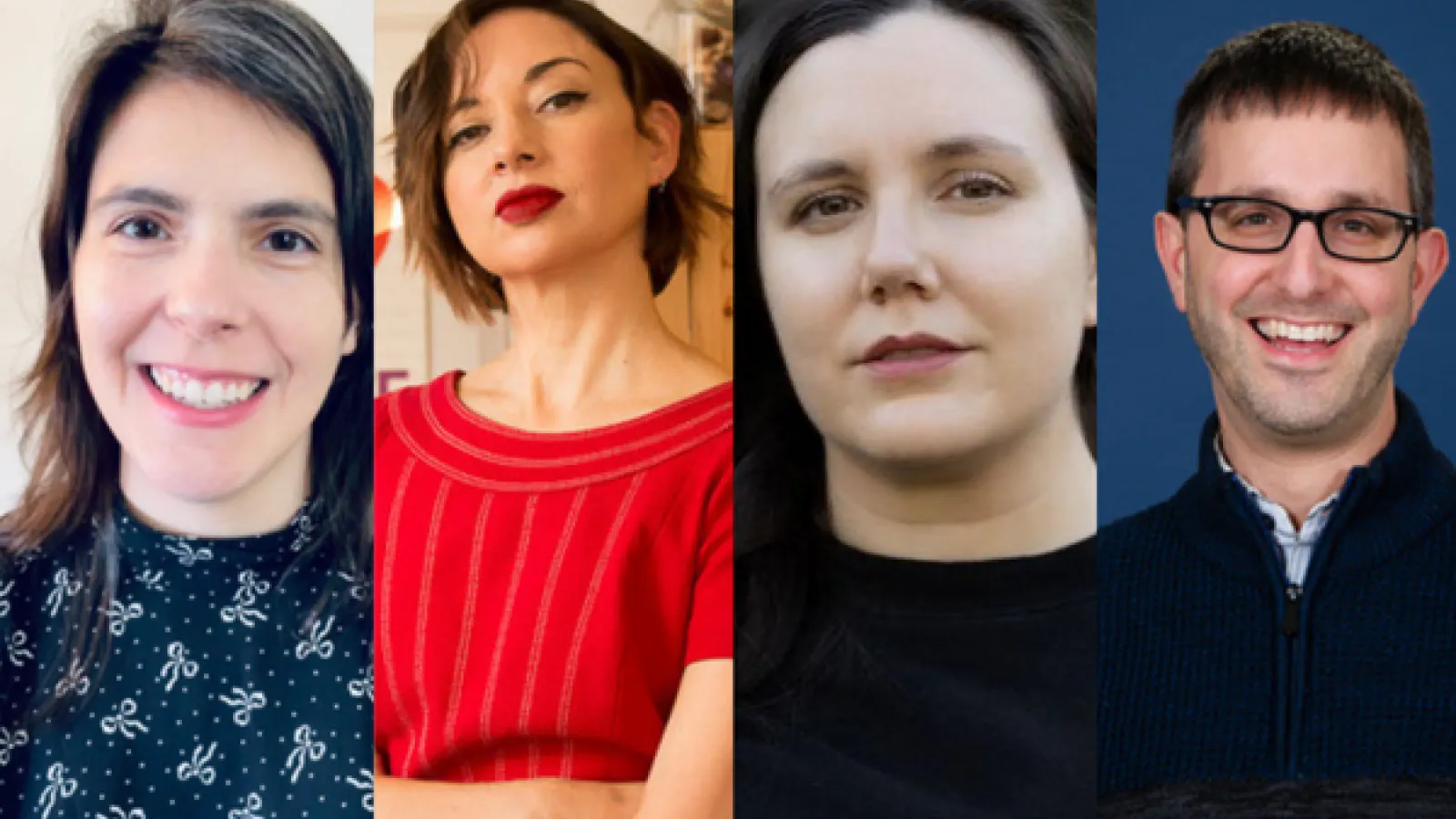 Headshots of Leila Vieira, Paloma Martinez-Cruz, Elissa Washuta, Isaac Weiner